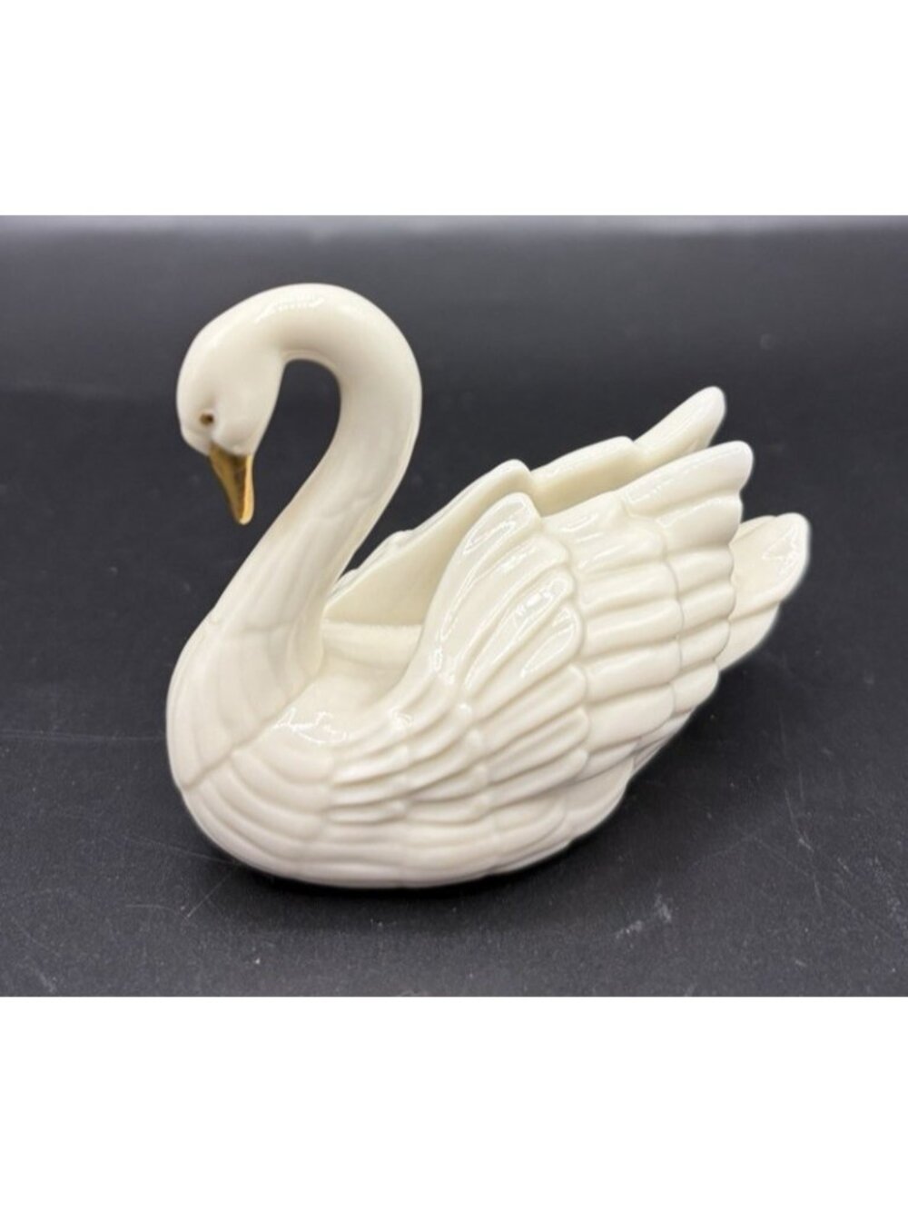 Vintage Lenox Swan Figurine Place Card Holder Cake Topper Gold Accents Beak Eyes